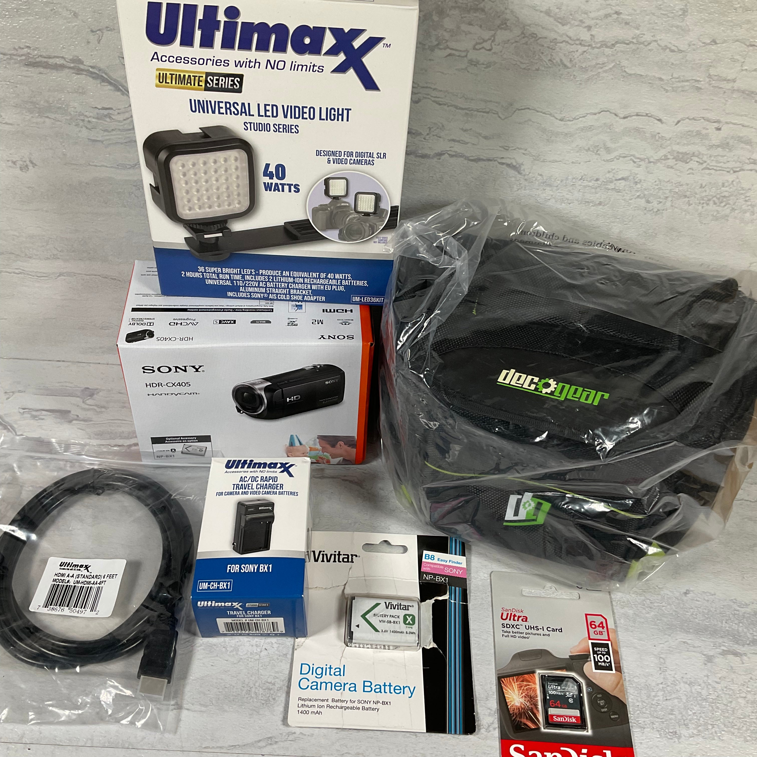 Sony HDR-CX405/B Full HD 60p Camcorder & 64GB MicroSD Accessory Bundle (7198691590382)